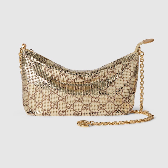 Metallic evening bag with charm in gold and brown GG mesh | GUCCI® US