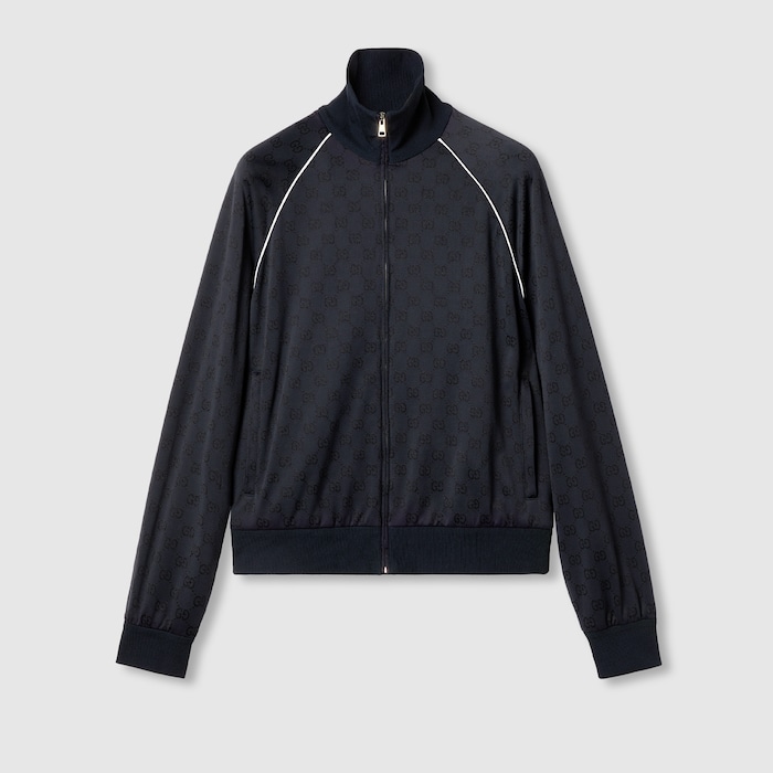 GG nylon and jersey zip jacket in navy | GUCCI® US