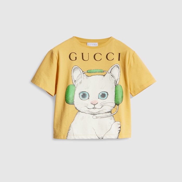 Children's cotton T-shirt with print in pale yellow | GUCCI® US