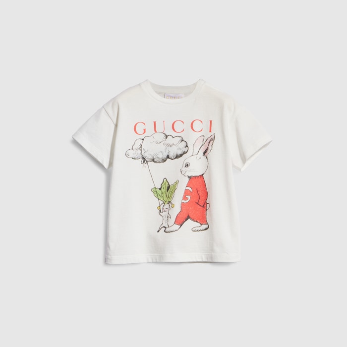 Baby cotton T-shirt with print in white | GUCCI® RO
