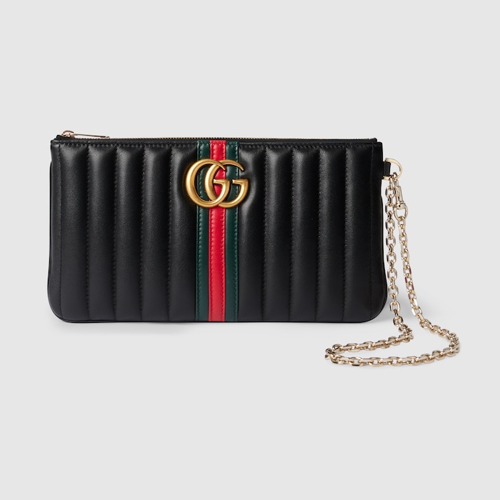 GG Marmont pouch with strap in black leather | GUCCI® US
