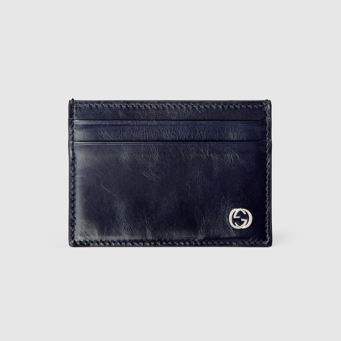 Card case with Interlocking G in blue textured leather | GUCCI® US