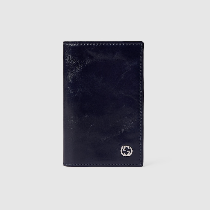 Card case wallet with Interlocking G in blue textured leather