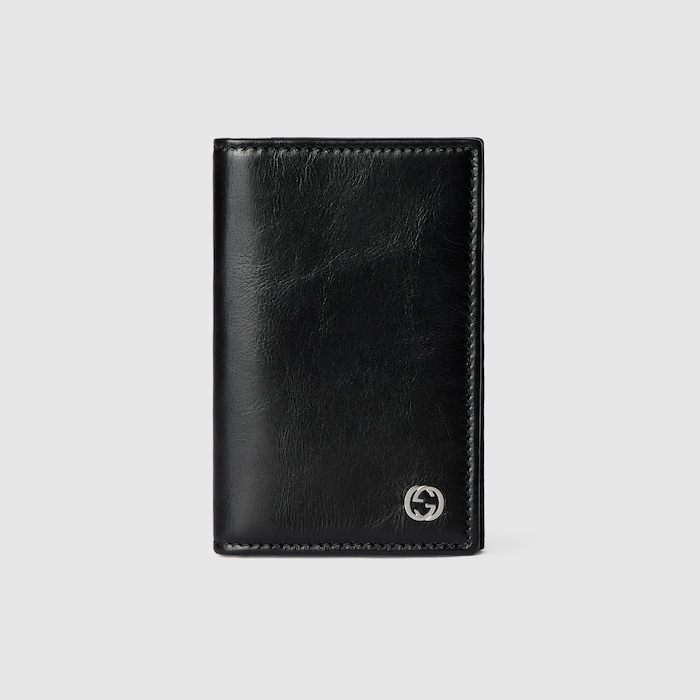 Card case wallet with Interlocking G in black textured leather