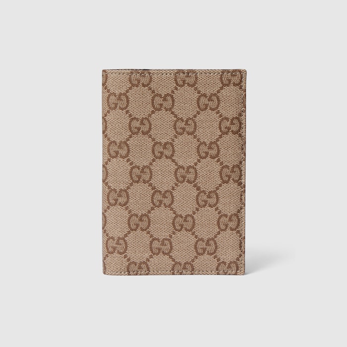Gucci Essence Classic passport case in sand and brown GG canvas