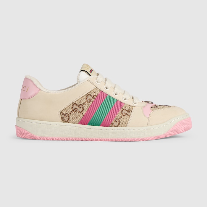 Women's GG crystal Screener sneaker in beige and dark brown GG