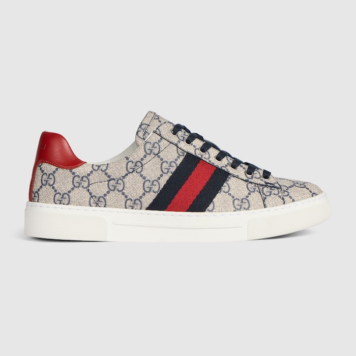 Women's Gucci Ace sneaker with Web in beige and blue Supreme