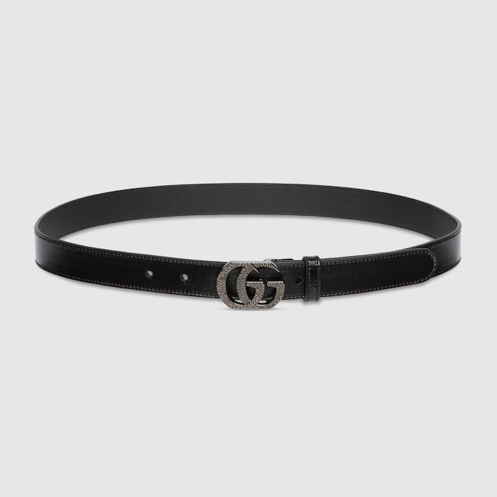 Belt with Double G buckle in black leather | GUCCI® US display picture 3