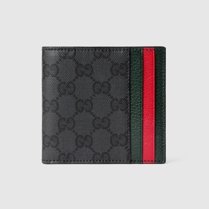 Bi-fold wallet with Web card slots in black GG canvas | GUCCI® US