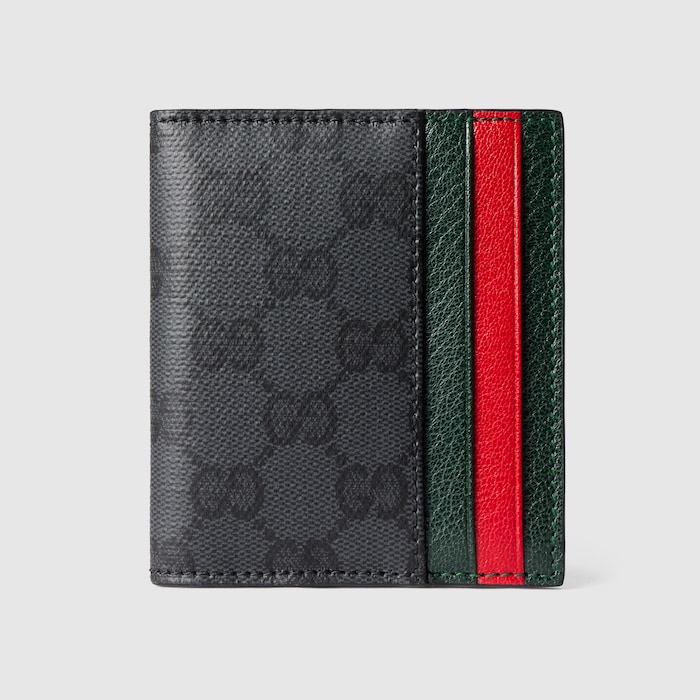 Bi-fold wallet with Web card slots in black GG canvas | GUCCI® US