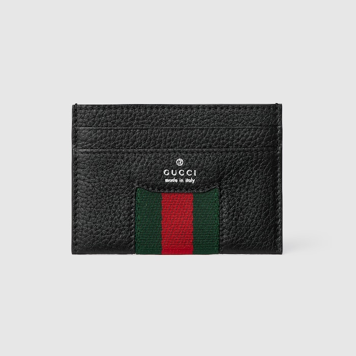 Web Trademark bi-fold wallet in black leather | GUCCI® US