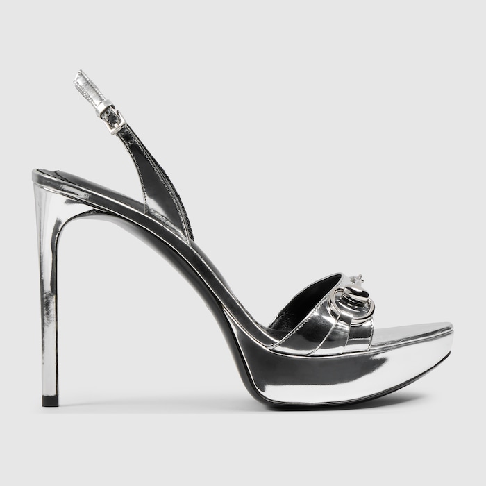 Women's Donna platform sandal in metallic silver leather | GUCCI® US