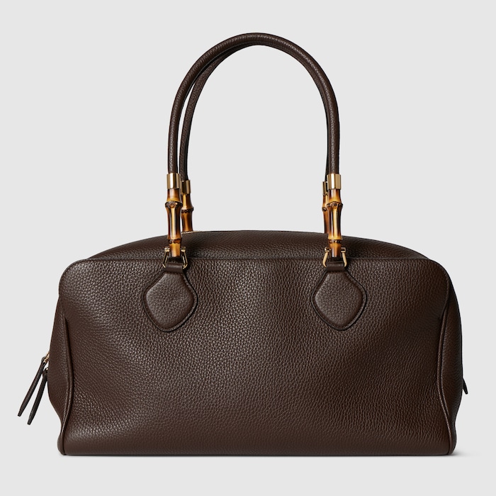 バンブー ボストン ラージ バッグ ・ダークブラウン レザー | GUCCI公式