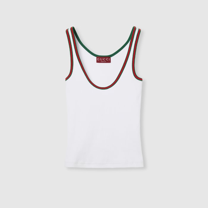 GUCCI リブタンクトップ 白2025ss Cotton tank top with Web in white | GUCCI® US