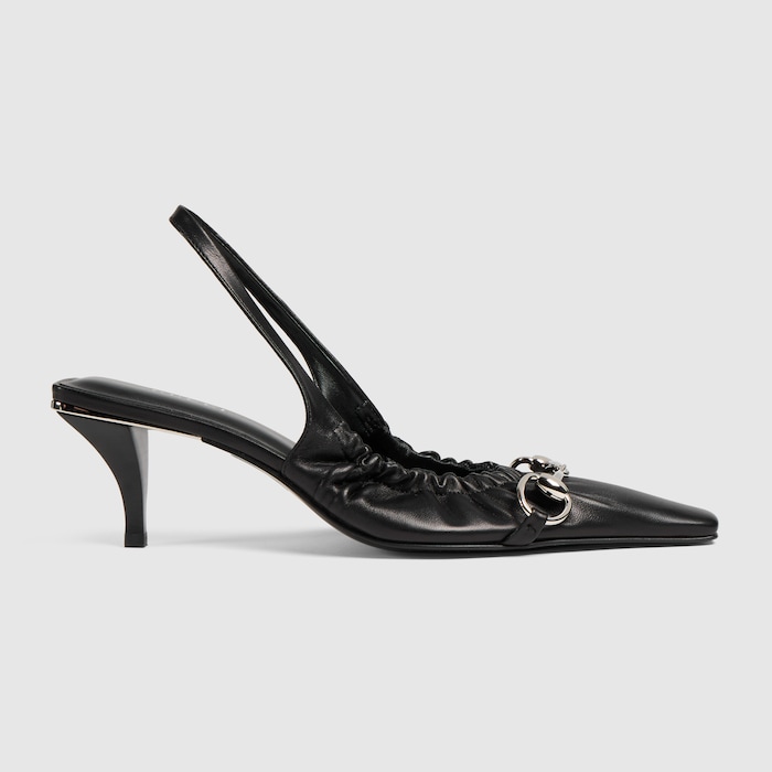 GUCCI ブラック ポインテッドトゥ パンプス 38 Women's Vittoria slingback pump with elastic in black soft nappa