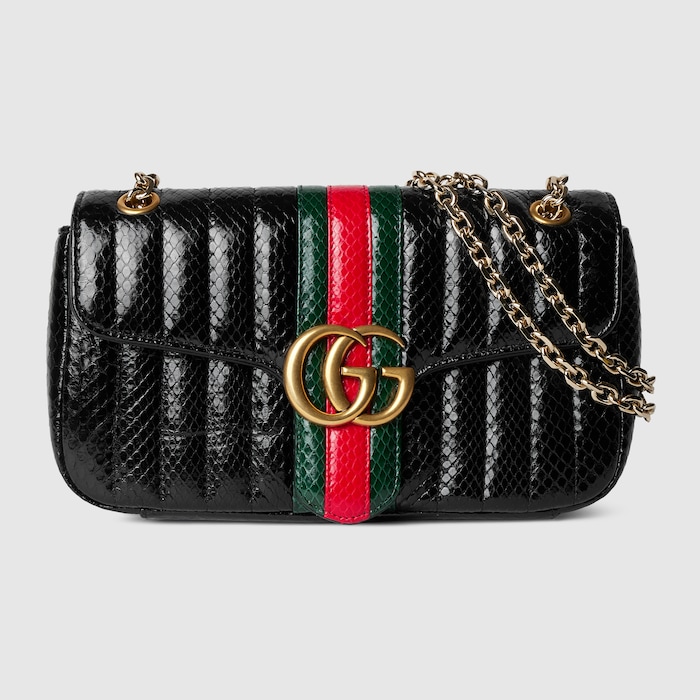 Jetset GG Marmont python medium shoulder bag in black leather