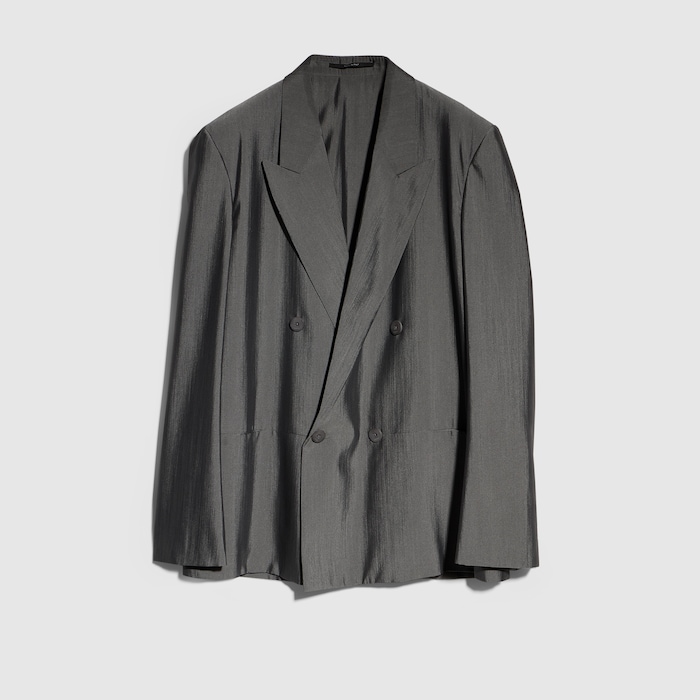 Silk merino wool jacket in grey | GUCCI® US