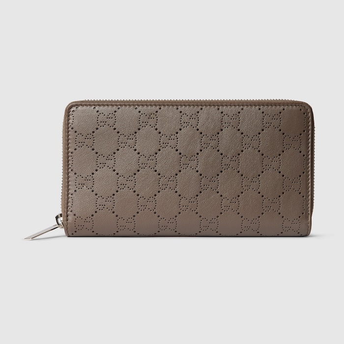 GUCCI　グッチ　シボレザー　ブラウン　折り畳みタイプ　小銭入れ有り グッチ アリア〕ジップアラウンドウォレット ・ダークブラウン GG
