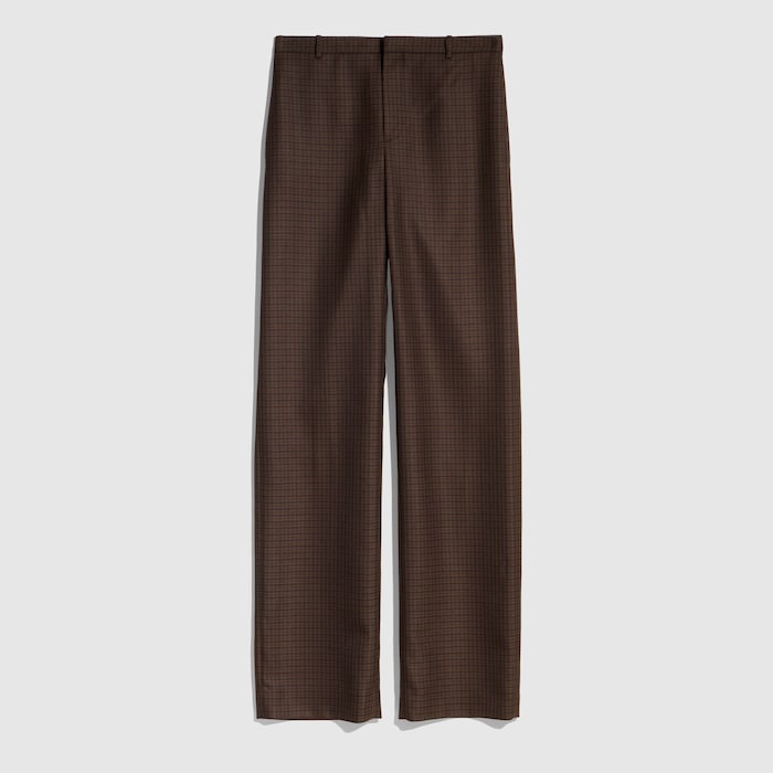 Gingham polyester wool pants in dark brown | GUCCI® US