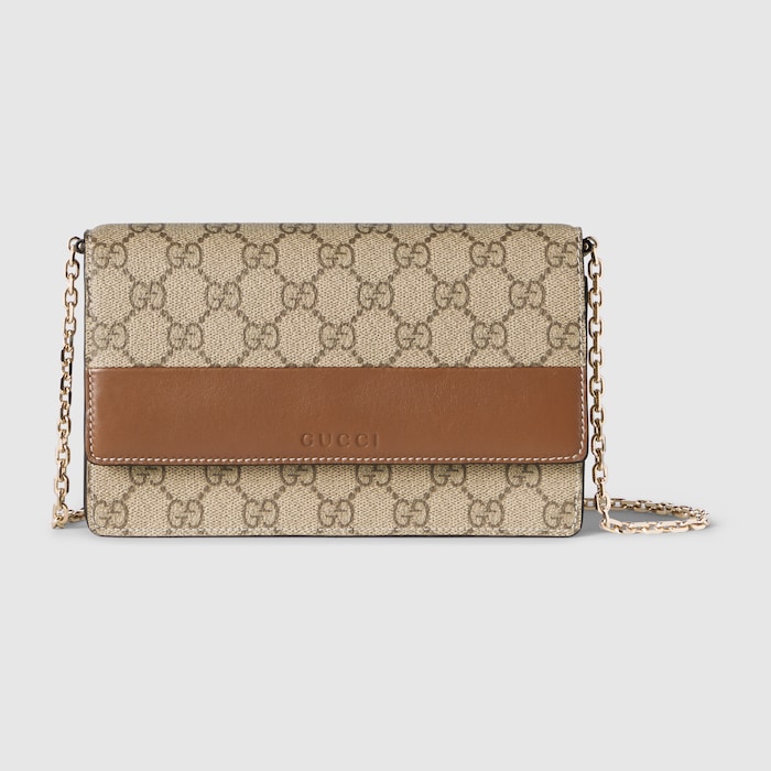 GG Emblem wallet on chain in brown leather | GUCCI® US