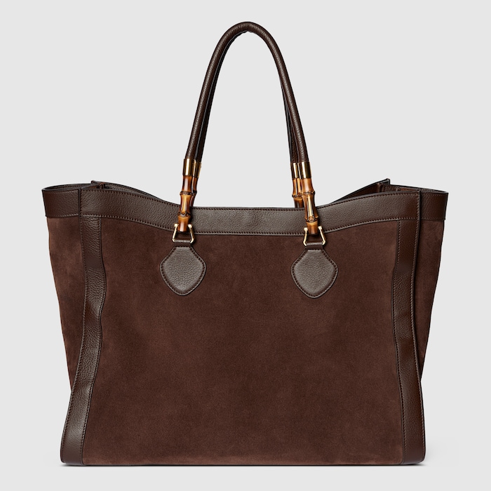 Bamboo Tote large bag in dark brown suede | GUCCI® US