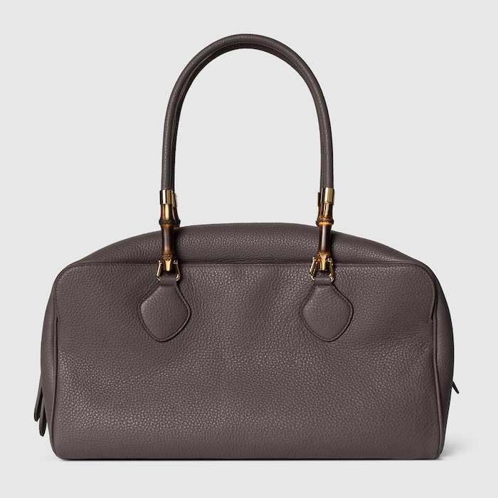バンブー ボストン ラージ バッグ ・ダークグレー レザー | GUCCI公式