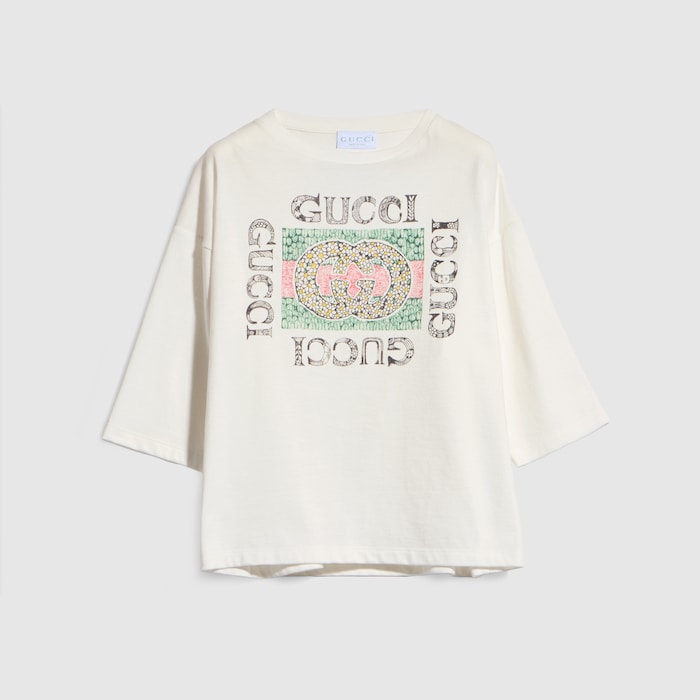 Children's cotton T-shirt with print in white | GUCCI® US