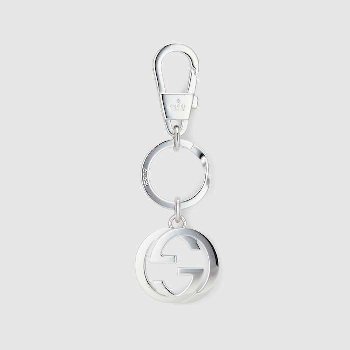 Interlocking G keychain in silver-toned metal | GUCCI® US