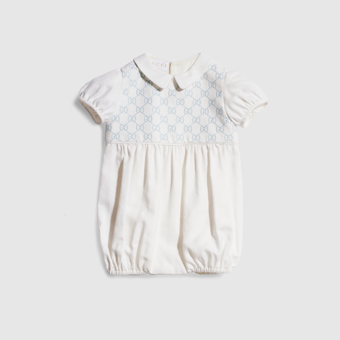 Baby cotton and wool one-piece in off white and light blue | GUCCI® US