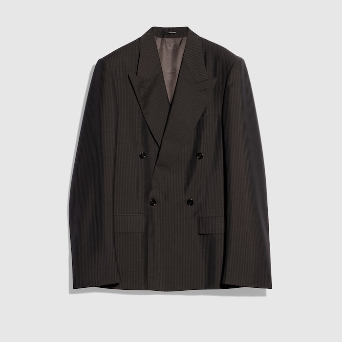 Pinstripe wool mohair jacket in dark brown | GUCCI® US
