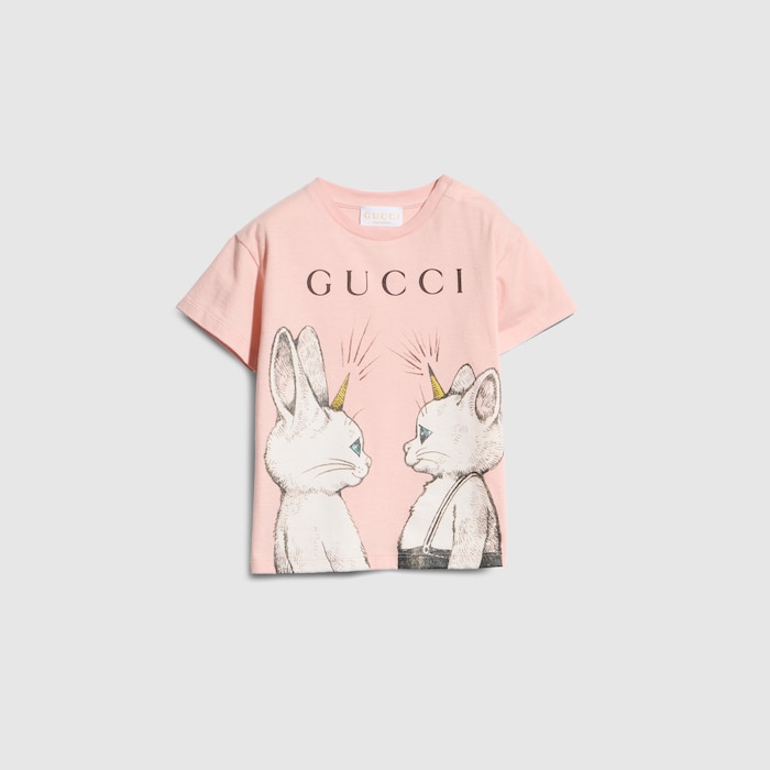 GUCCI ×ヒグチユウコ　ウサギ刺繍 Tシャツ ベビー〕ヒグチユウコ プリント コットン Tシャツ ・ライトピンク