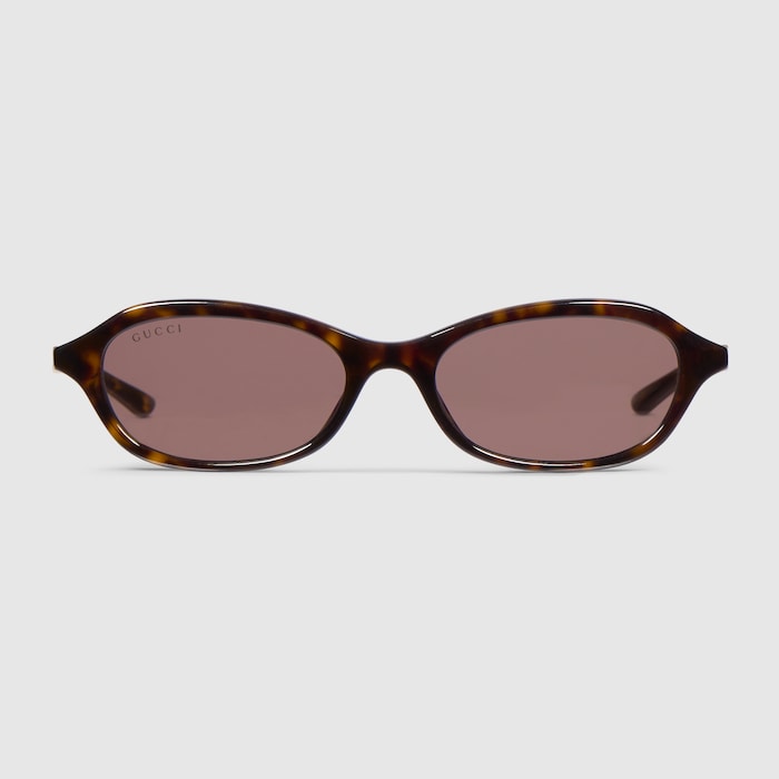 Oval-frame sunglasses in brown tortoiseshell | GUCCI® US