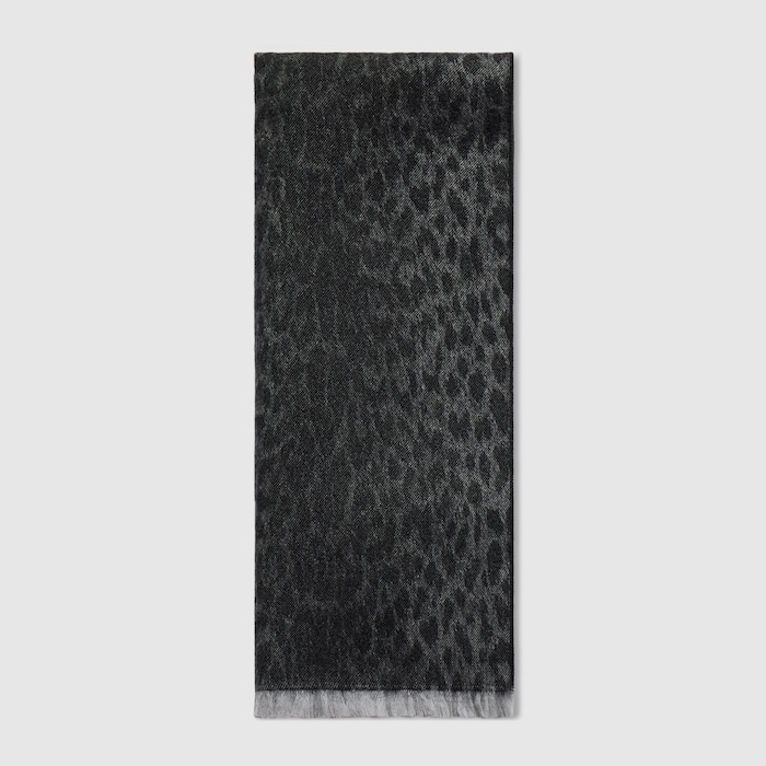 Reversible GG wool jacquard scarf in black and leopard | GUCCI® US