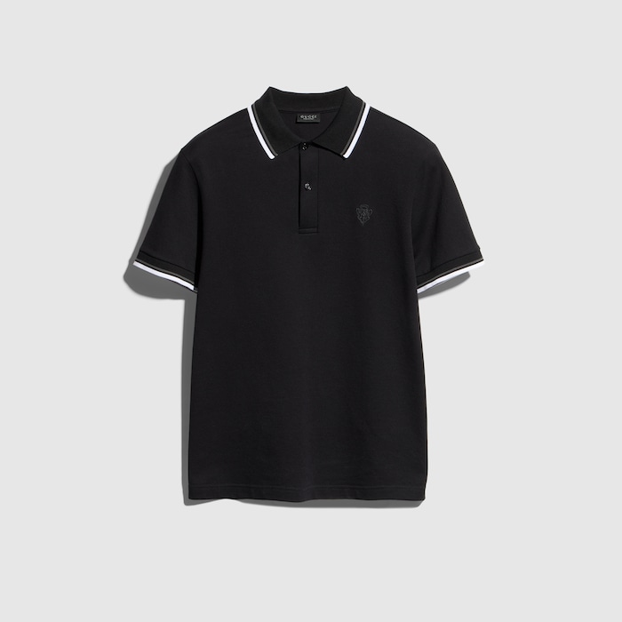 エンブロイダリー付き コットンピケ ポロシャツ ・ブラック | GUCCI公式