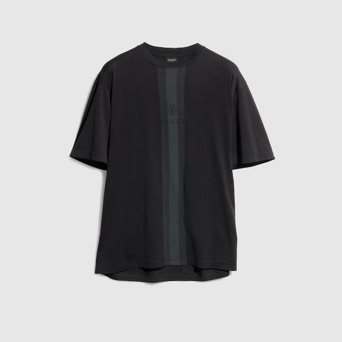 Cotton T-shirt with muted Web in black | GUCCI® US