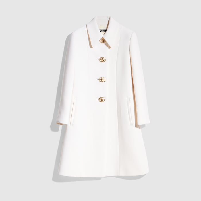 Wool natté coat with Double G button in white | GUCCI® US