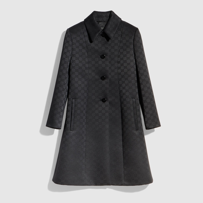 GG viscose jacquard coat in black | GUCCI® GR