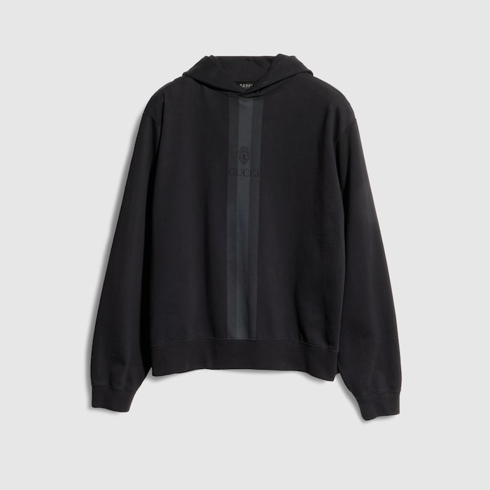 Cotton hooded sweatshirt with muted Web in black | GUCCI® US