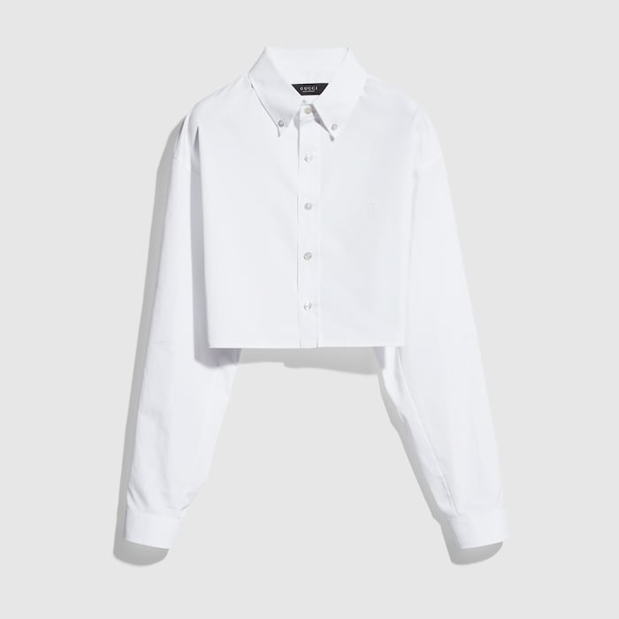 Cropped cotton poplin shirt in white | GUCCI® US