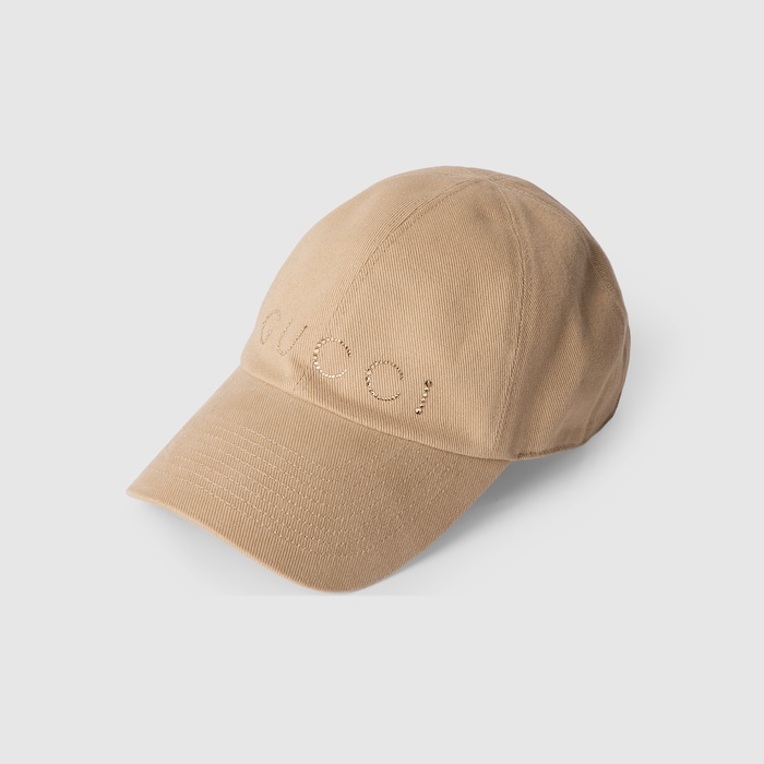 Canvas baseball hat with print in camel | GUCCI® US