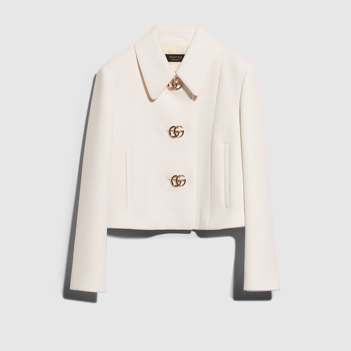 Crêpe wool jacket with Double G button in white | GUCCI® US