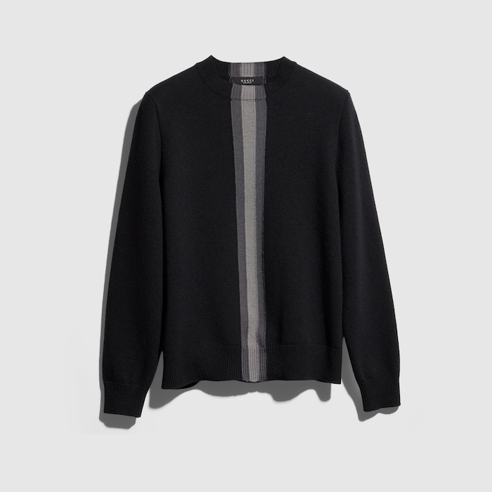 Knit wool sweater with muted Web in black | GUCCI® US