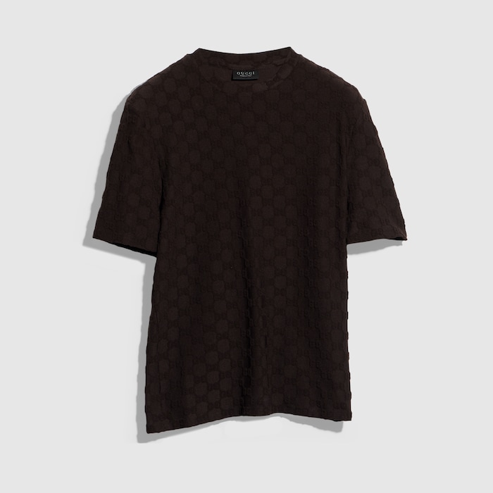 GG stretch jersey T-shirt in dark brown | GUCCI® US