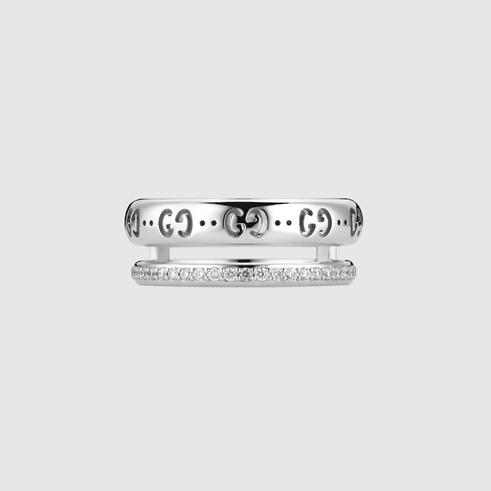 Icon 18k diamond GG ring in 18k white gold | GUCCI® US