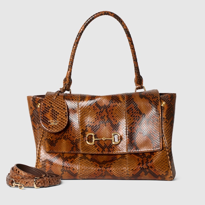 Paparazzo python medium top handle bag in brown | GUCCI® US