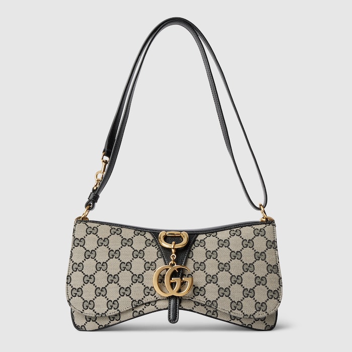 Medium shoulder bag with Double G detail in beige and black GG