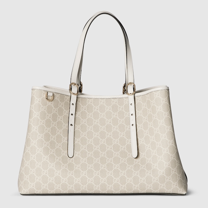 ナ*ゲ様 GUCCI トートバッグ ベージュ ホワイト GGエンブレム〕ラージ トートバッグ ・ベージュ＆ホワイト