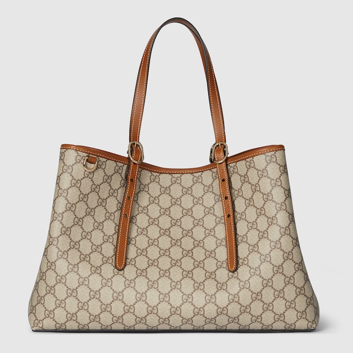 GG Emblem large tote bag in beige and brown GG fabric | GUCCI® US