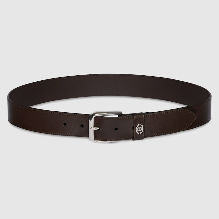 Belt with Interlocking G detail in brown leather | GUCCI® US