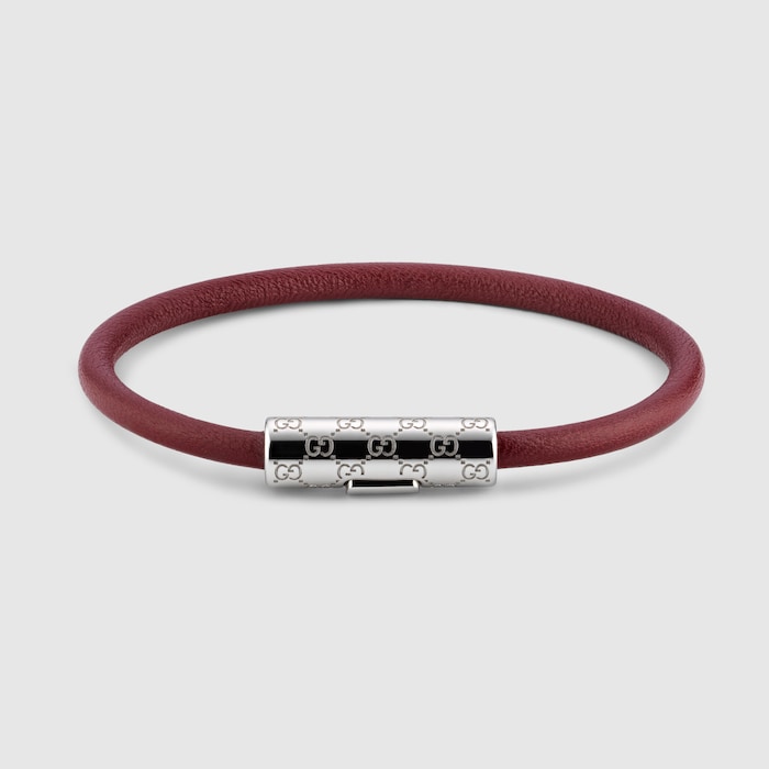 Bracelet with GG detail in Rosso Ancora red leather | GUCCI® US